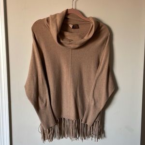 S/M camel color, cashmere feel, light weight fringe sweater